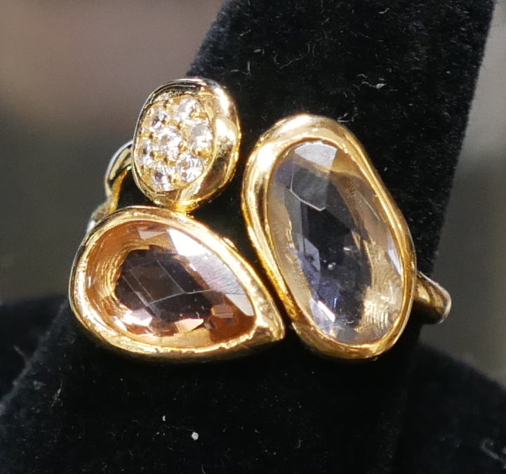Gold Colored Ring with Decorative Gems
