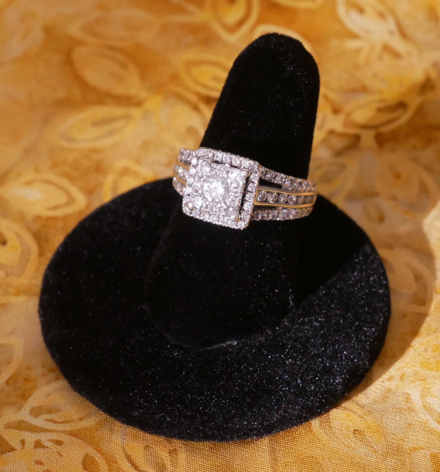 Square Diamond Ring with Three Part Silver Band