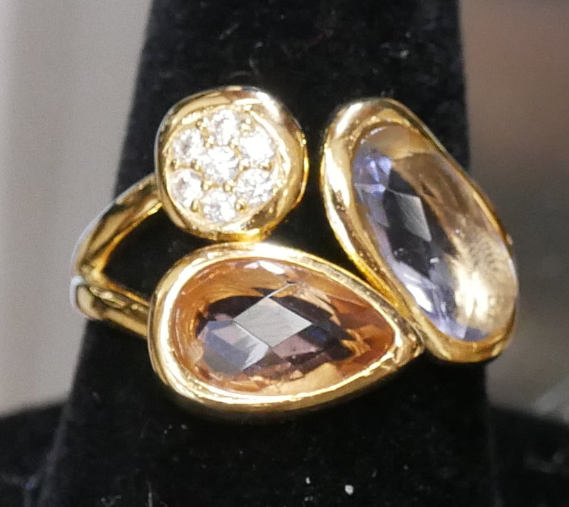 Gold Colored Ring with Decorative Gems