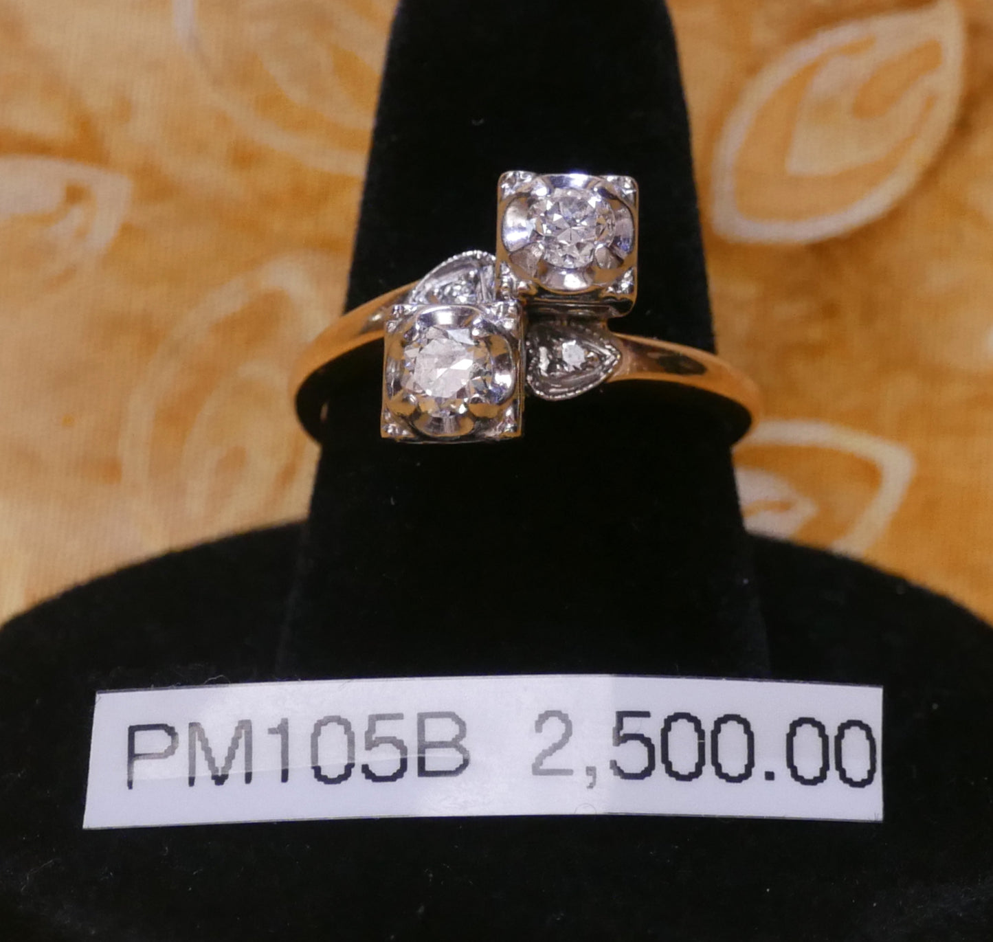 1 Carat Two Diamond Engagement Ring with 14K Gold Band