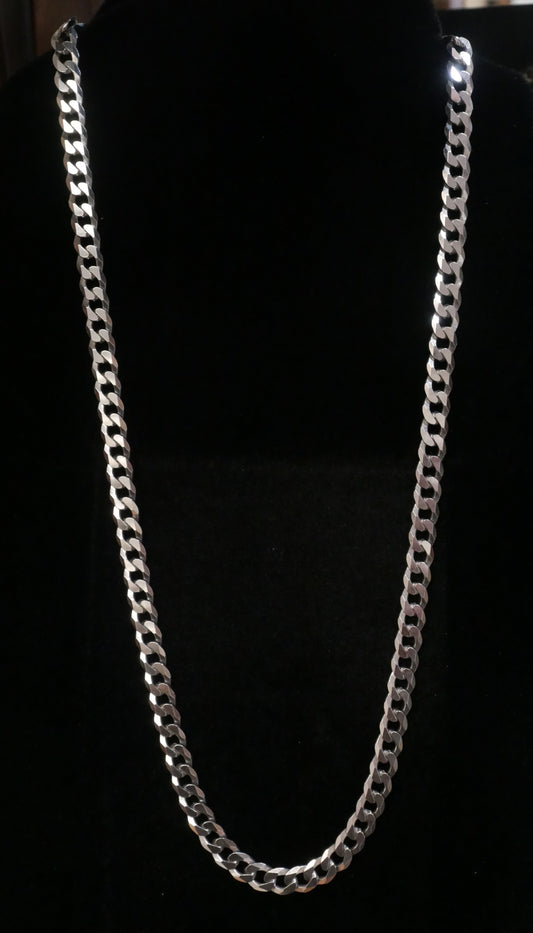 Silver Flat Curb Link Chain Necklace