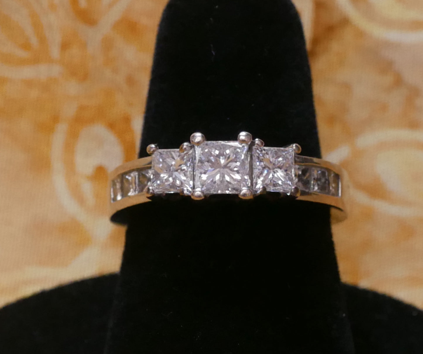 Diamond Ring with Three Gems and Diamond Accented Band